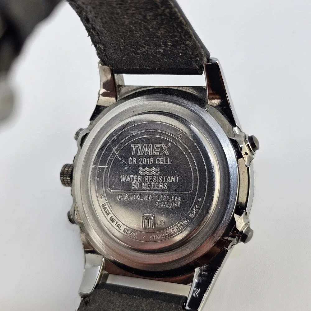 Timex Expedition Ana Dig Men Watch 38MM Dark Gray Dial Leather Bands New Battery